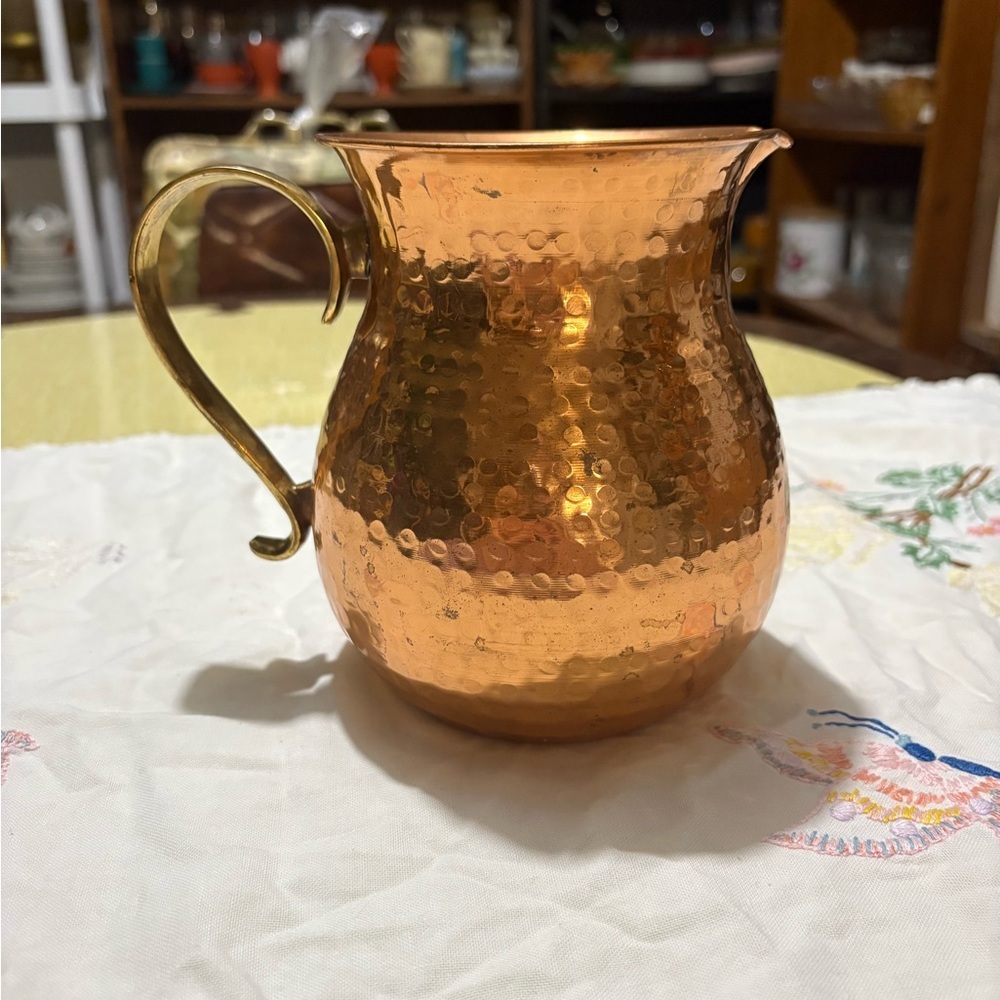 Hammered Copper Pitcher with Brass Handle
